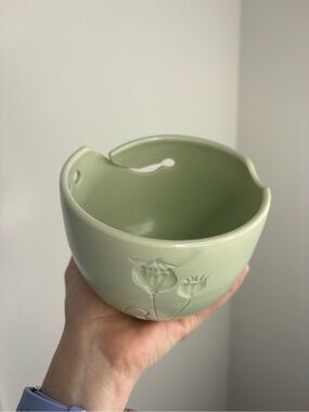 Pale Green Ceramic Yarn Holder for Knitting/Crocheting - Amy Fields Ceramics